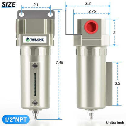 TAILONZ PNEUMATIC 1/2" NPT Industrial Grade Heavy Duty Particulate Air Filter - Image 2