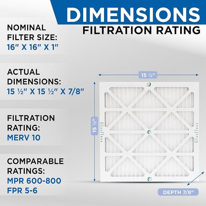 Glasfloss 16x16x1 MERV 10 Pleated Air Filters Box of 6. Actual Size: 15-1/2 x - Image 2