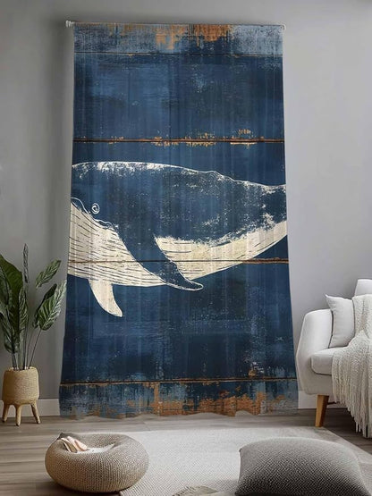Sheer Curtains 84 Inches Long, Summer Whale Blue Semi Sheer Curtains Light - Image 2