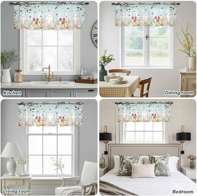 Easter Sheer Valances for Windows 42"x18", Light Filtering Kitchen Curtains - Image 5