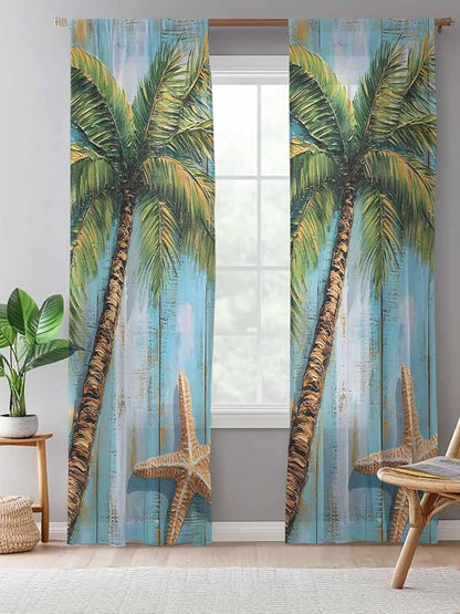 Sheer Curtains 96 Inches Long, Coastal Beach Tree Semi Sheer Curtains Light - Image 5