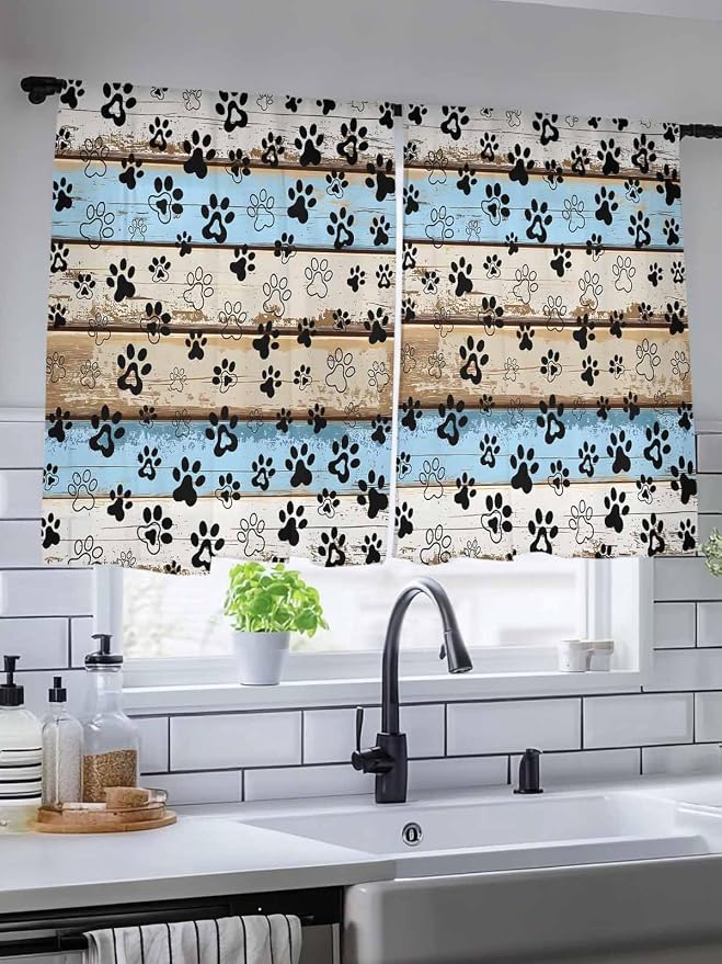 Sheer Curtains 45 Inch Length, Vintage Farmhouse Rustic Wooden Grain Privacy - Image 5