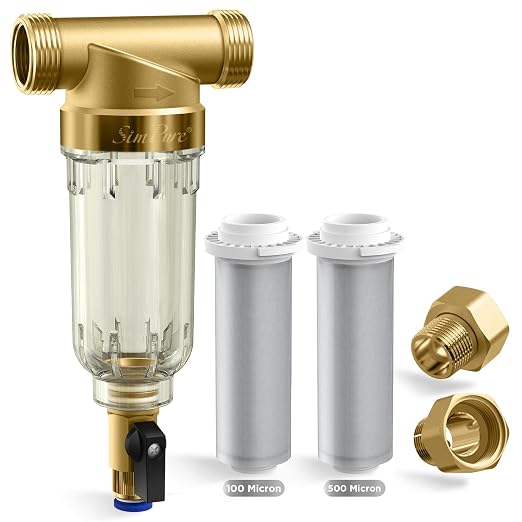SimPure 100/500 Micron Spin Down Sediment Filter, Reusable Whole House Sediment by SimPure_Water