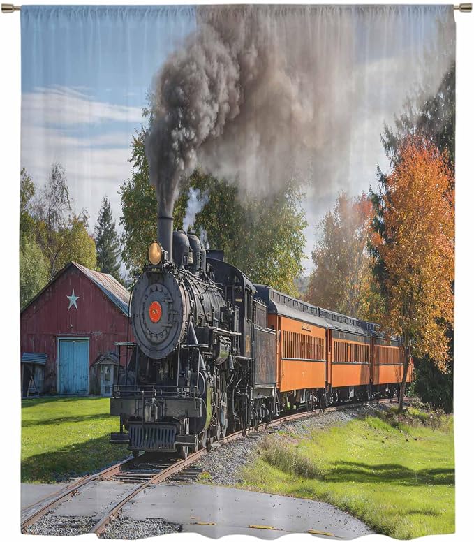 Steam Train Sheer Curtains 63 Inch Length Railroad Country Barn Rustic Trees - Image 6