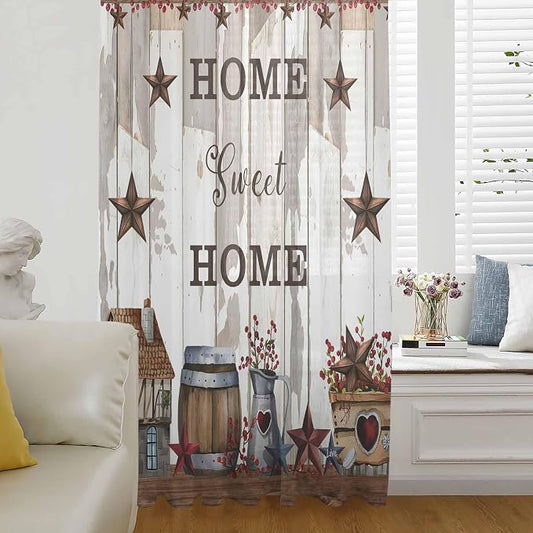 Farmhouse Sheer Curtains 96 Inch Length Retro Country Star Berry Vintage Wood by Unknown