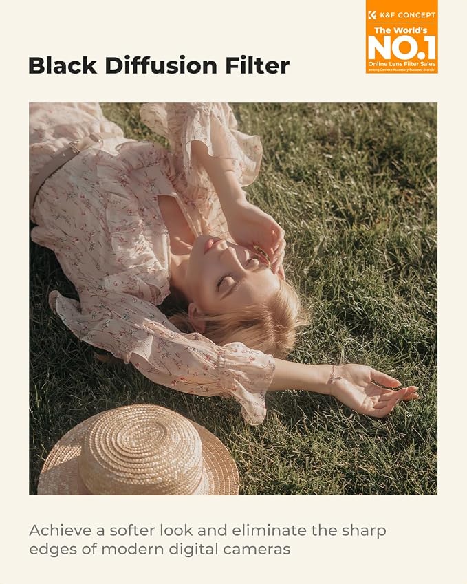K&F CONCEPT 58mm Black Diffusion 1/4 Filter Mist Cinematic Effect Filter - Image 2
