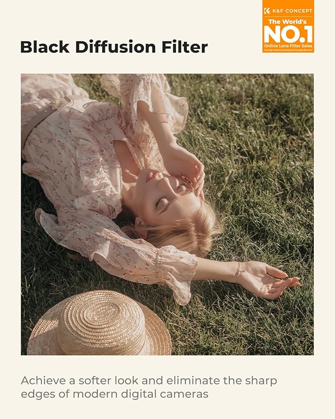 K&F CONCEPT 49mm Black Diffusion 1/4 Filter Mist Cinematic Effect Lens Filter - Image 2
