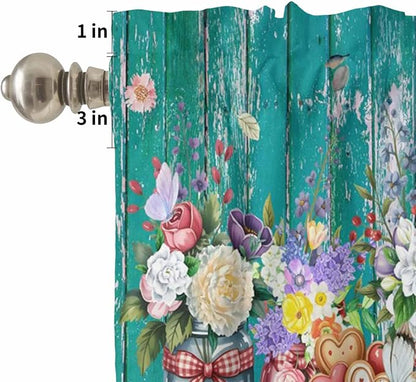 Kitchen Curtains Tiers and Valance Set of 3, Spring Flowers Light Filtering - Image 5