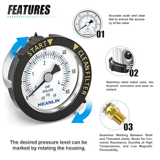 MEANLIN MEASURE 0~60Psi Stainless Steel Start and Clean Filter Pressure Gauge - Image 3