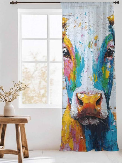 Sheer Curtains 96 Inches Long, Funny Colorful Cow Semi Sheer Curtains Light - Image 3