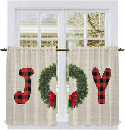 Red Green Christmas Kitchen Curtains 54 Inch Long 2 Panel Set, Rod Pocket - Image 2