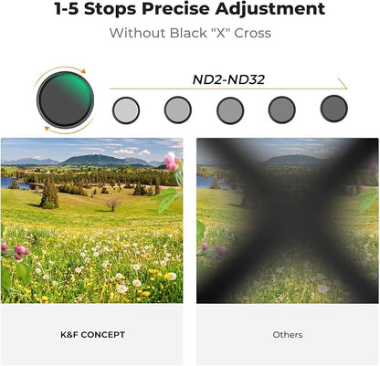 K&F CONCEPT 58mm Black Diffusion Mist 1/4 & Variable ND2-32 in-1 Filter - Image 5