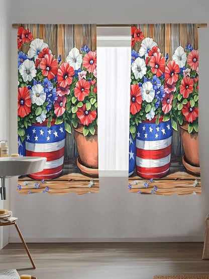 Sheer Curtains 63 Inch Length, Retro Independence Day Flag Wood Grain Privacy - Image 5
