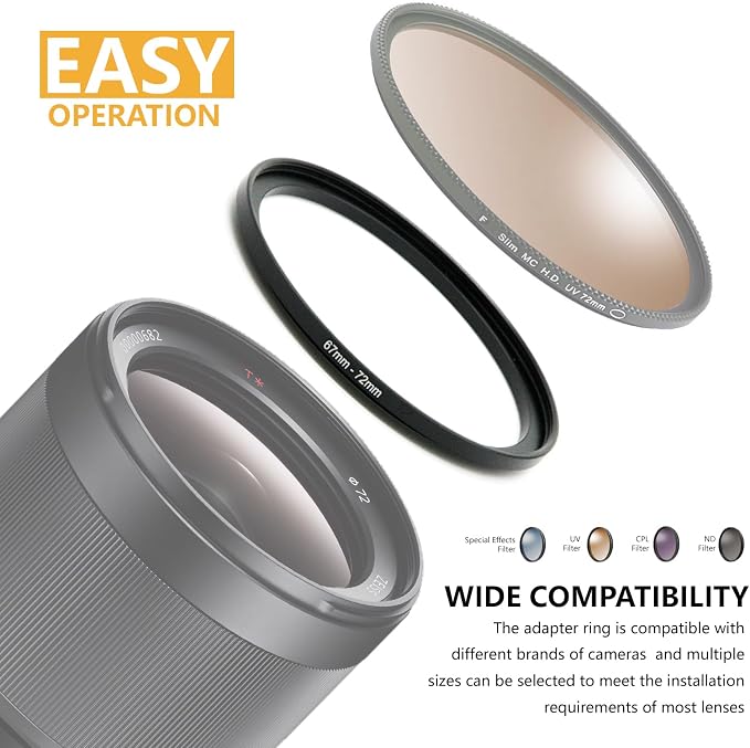 72mm to 82mm Step-up Adapter Rings Filter Adapter Black Metal Step Down Filter - Image 5