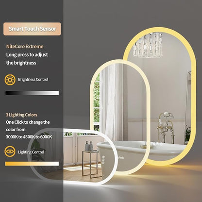LUVODI Smart LED Bathroom Mirror: 35”x24” Large Wall Mounted Oval Vanity Mirror - Image 5