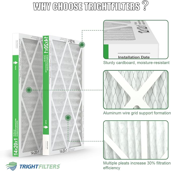 14x20x1 Air Filter 4 Pack, Durable MERV 8 Pleated Home HVAC AC Furnace Filters - Image 3