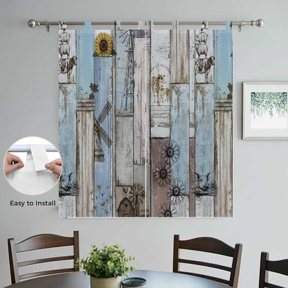 Blue Grey Wooden Bathroom Curtains 63 Inch Length, Window Curtains Tab Top - Image 4