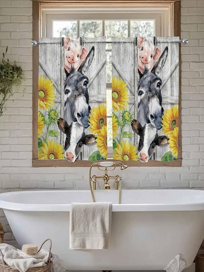 Farmhouse Tier Curtains 45 Inches Long, Watercolor Sunflowers Animals Printed - Image 7