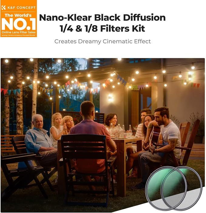 K&F CONCEPT 55mm Black Diffusion 1/4 & 1/8 Filters Kit Mist Cinematic Effect - Image 2