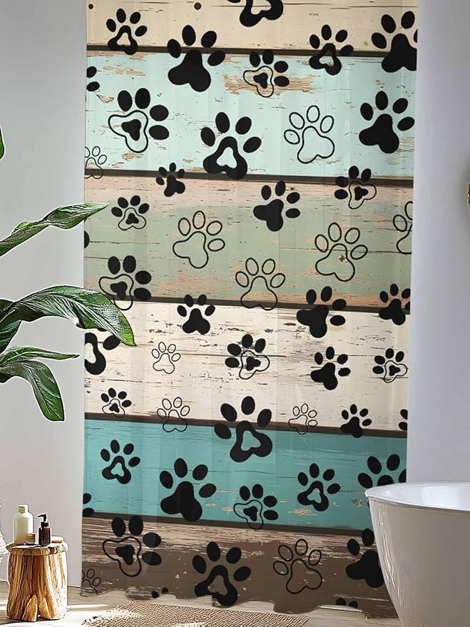 Sheer Curtains 108 Inches Long, Sage Green Brown Paw Prints Semi Sheer Curtains - Image 4