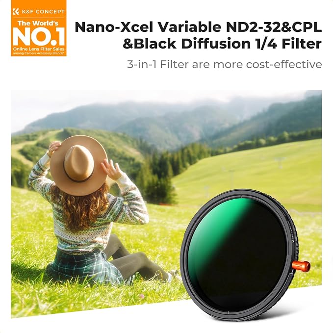K&F CONCEPT 46mm Black Diffusion Mist Effect 1/4 & Variable ND2-32 & Circular - Image 2