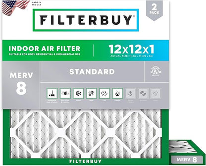 Filterbuy 12x12x1 Air Filter MERV 8 Essential Dust & Allergy Defense, by Filterbuy