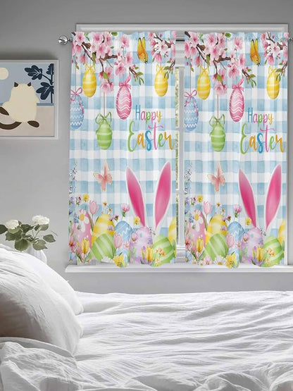 Happy Easter Bedroom Curtains 63 Inches length, Spring Watercolor Bunny Eggs - Image 5