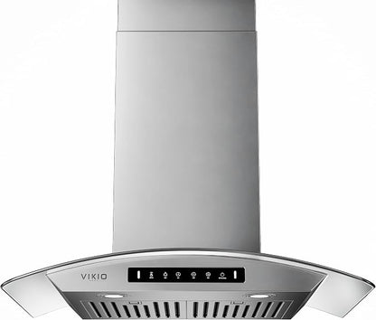 30" Wall Mount Range Hood Tempered Glass 900 CFM, Kitchen Chimney Vent by VIKIOHOME