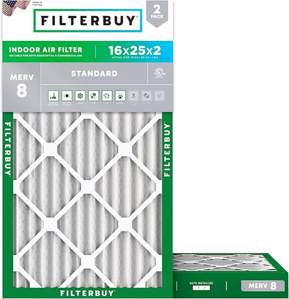Filterbuy 16x25x2 Air Filter MERV 8 Essential Dust & Allergy Defense, by Filterbuy