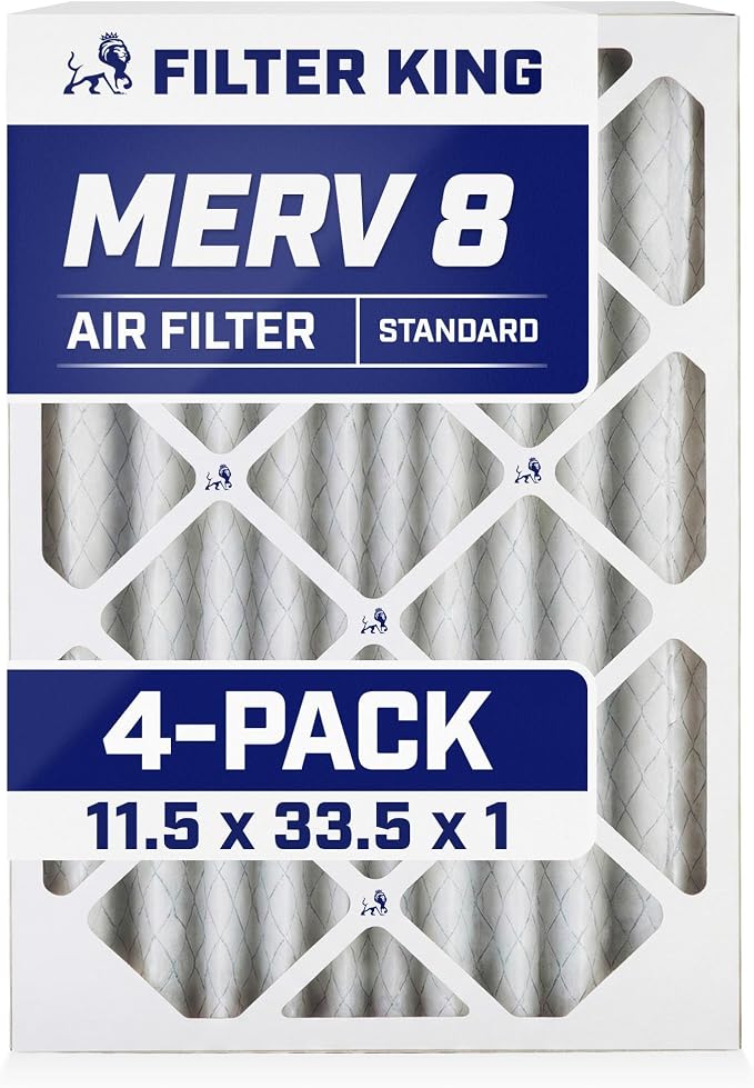 Filter King 11.5x33.5x1 Air Filter | 4-PACK | MERV 8 HVAC Pleated A/C Furnace by FilterKing