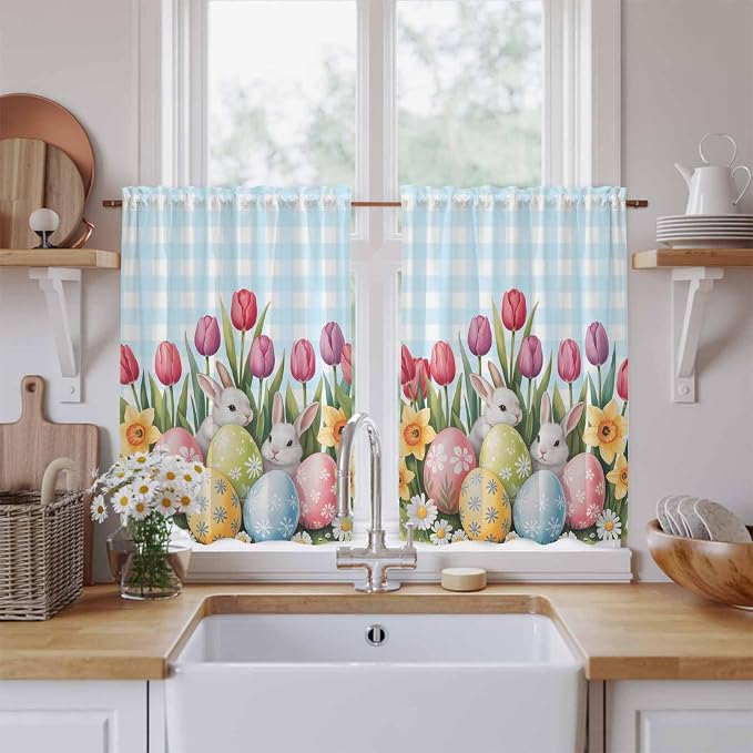 Easter Kitchen Curtains 45 Inch Long 2 Panel Set, Rod Pocket Window Treatment by Unknown