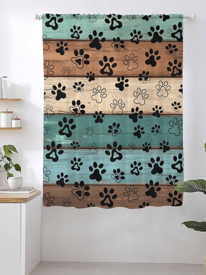 Sheer Curtains 63 Inch Length, Vintage Farmhouse Country Wooden Grain Privacy - Image 2