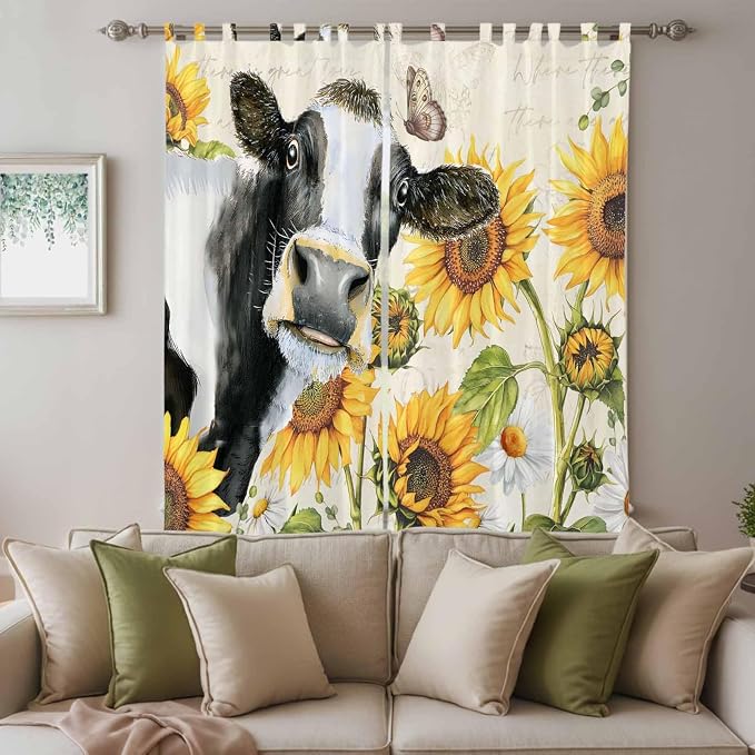 Yellow Sunflowers Living Room Curtains 96 Inch Length, Window Curtains Tab Top - Image 3