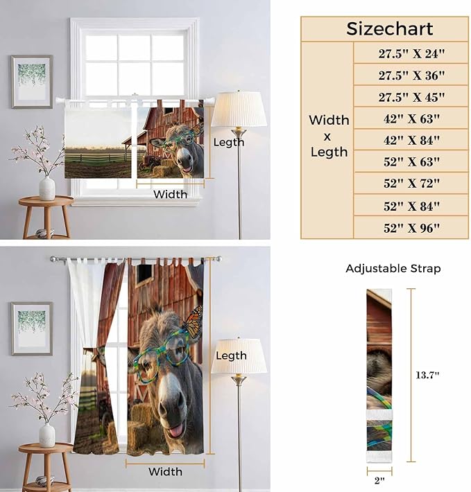 Farm Donkeys Living Room Curtains 84 Inch Length, Window Curtains Tab Top - Image 8