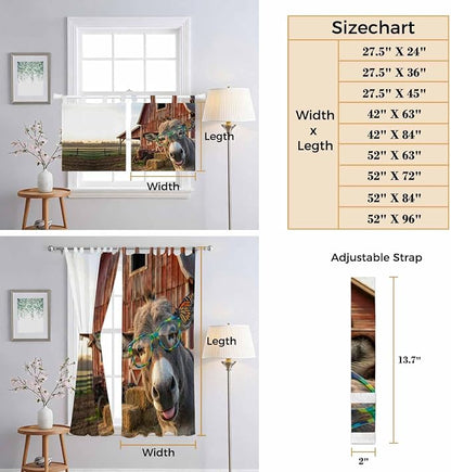 Farm Donkeys Kitchen Curtains 36 Inch Length, Small Window Curtains Tab Top - Image 8