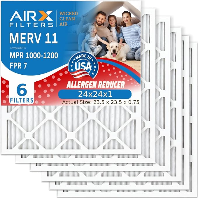 AIRX FILTERS WICKED CLEAN AIR. 24x24x1 Air Filter MERV 11 Electrostatic Pleated by AIRXFILTERSWICKEDCLEANAIR