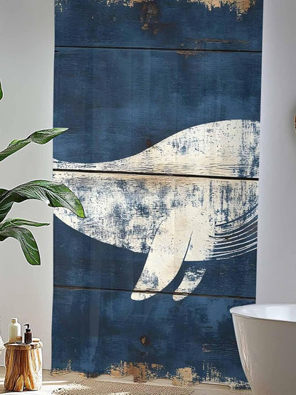 Sheer Curtains 96 Inches Long, Ocean Whale Blue Semi Sheer Curtains Light - Image 4