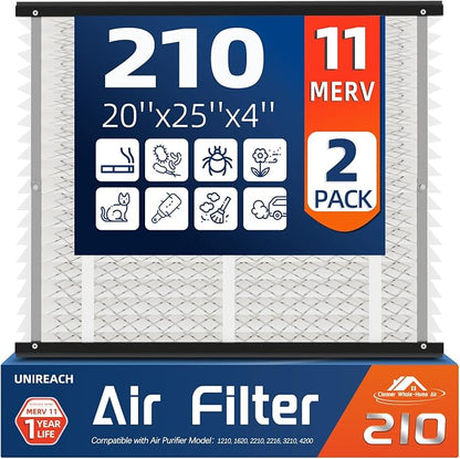 2 Pack 210 Replacement Air Filter, MERV 11, Actual Size: 20.47"x25.6"x3.94" by UNIREACH