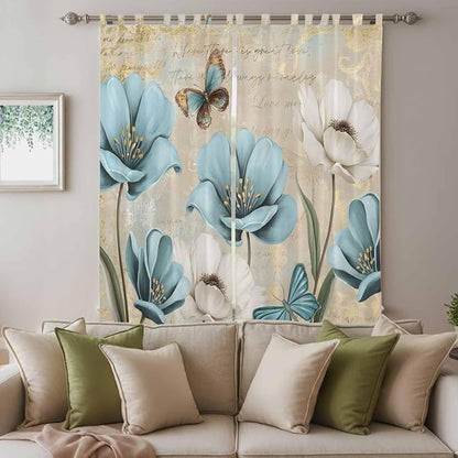 Spring Flowers Living Room Curtains 96 Inch Length, Window Curtains Tab Top - Image 3