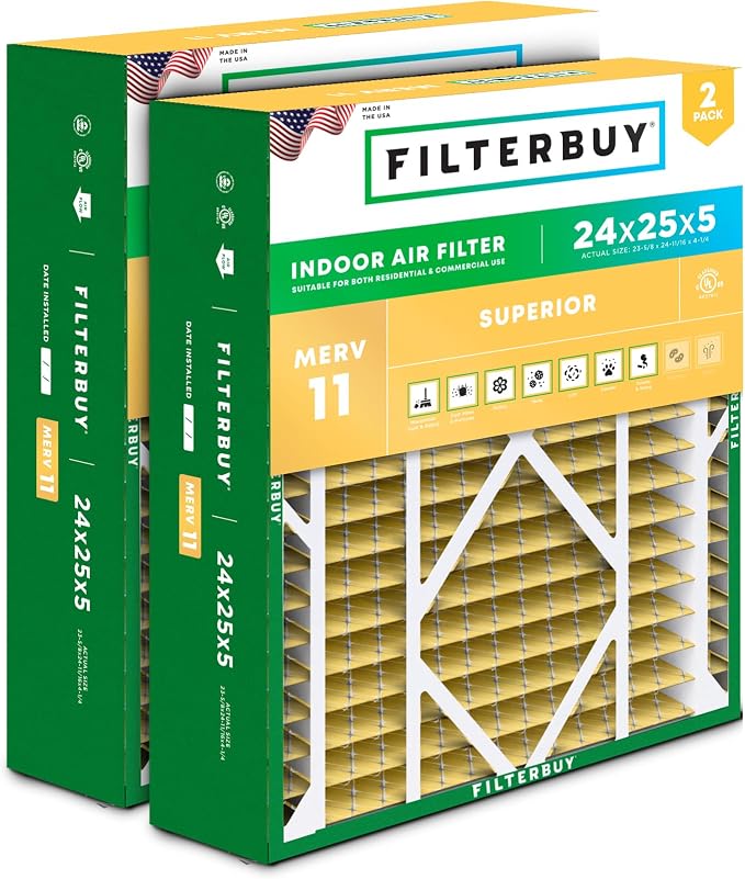 Filterbuy 24x25x5 Air Filter MERV 11 Superior Pet & Allergy Defense, by Filterbuy