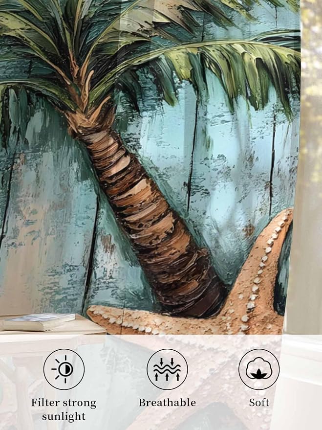 Sheer Curtains 108 Inches Long, Coastal Blue Green Tree Semi Sheer Curtains - Image 6