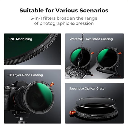K&F CONCEPT 72mm Black Diffusion Mist Effect 1/4 & Variable ND2-32 & Circular - Image 6