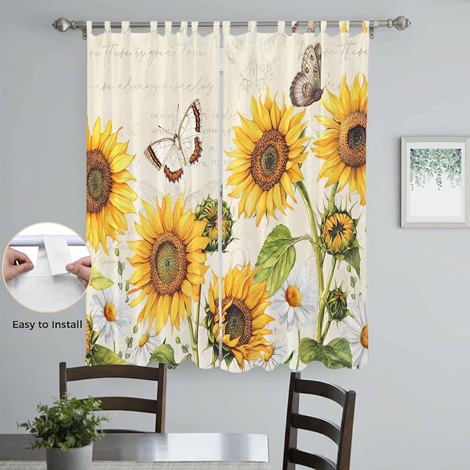 Farm Sunflowers Living Room Curtains 96 Inch Length, Window Curtains Tab Top - Image 4