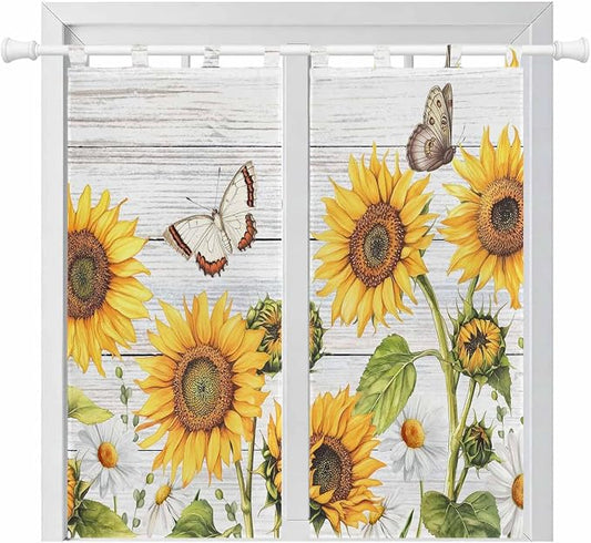 Yellow Sunflowers Living Room Curtains 84 Inch Length, Window Curtains Tab Top by Unknown