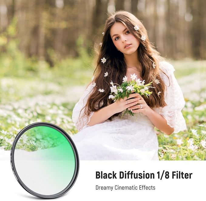 NEEWER 77mm Black Diffusion 1/8 Filter, Soft Dreamy Cinematic Effect, Ultra - Image 2
