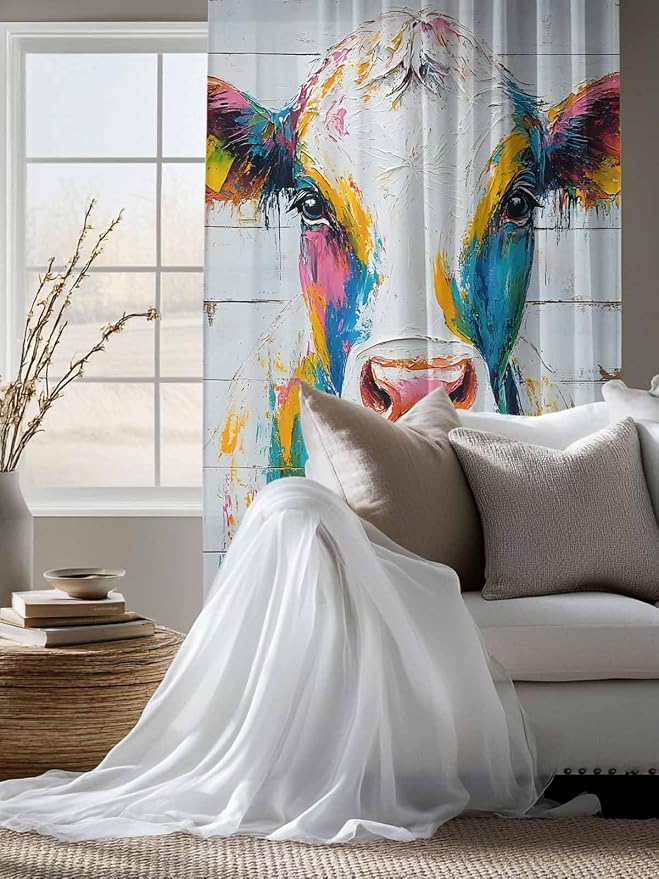 Sheer Curtains 63 Inch Length, Farmhouse Oil Painting Semi Sheer Curtains Light - Image 4