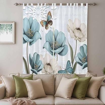 Blue Tulips Living Room Curtains 84 Inch Length, Window Curtains Tab Top - Image 3