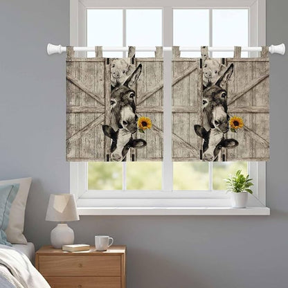 Funny Farm Animals Kitchen Curtains 36 Inch Length, Small Window Curtains Tab - Image 9