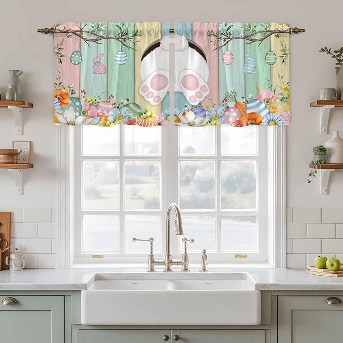 Easter Kitchen Tier Curtains 36 Inch Long 2 Panel Set, Rod Pocket Half Window - Image 3