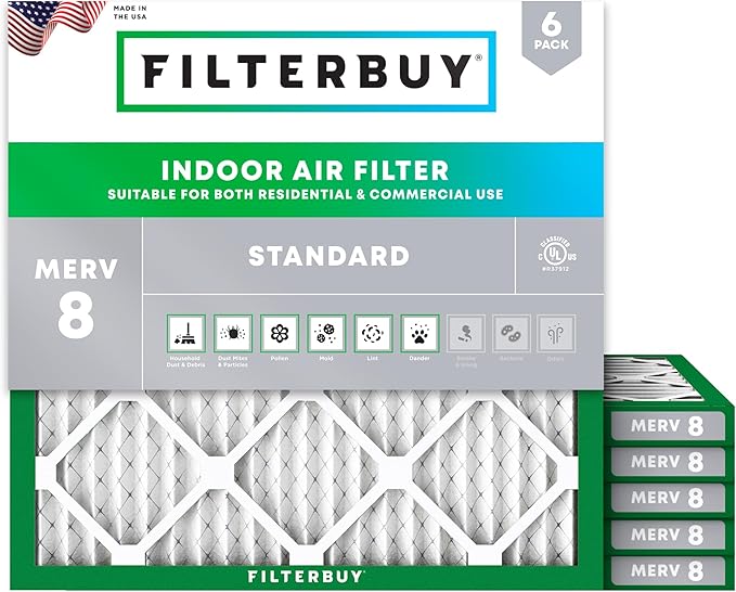Filterbuy 15x15x1 Air Filter MERV 8 Essential Dust & Allergy Defense, by Filterbuy